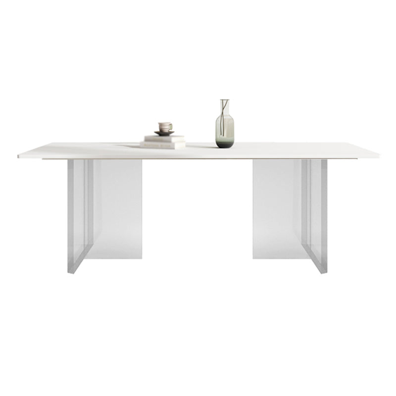 Modern 1/4/5/7 Pieces Dining Set Sintered Stone Dining Table Set with Leather Chairs White 87"L x 39"W Clearhalo 'Dining Room Sets' 'Dining Tables & Seating' 'dining_room_set' 'furn' 'furn_dining_room_set' 'Furniture' 'furniture_dining_room_set' 'Kitchen & Dining Furniture' 'kitchen&dining_furn' 'kitchen' 4391024