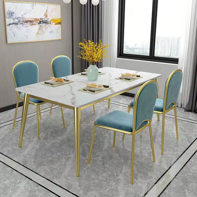 Metal Traditional Luxury Rectangle Table Sintered Stone Top Table with 4 Legs White 47.2"L x 23.6"W x 29.5"H Without Chairs Clearhalo ' dining_table' 'Dining Tables & Seating' 'Dining Tables' 'furn' 'furn_dining_table' 'Furniture' 'furniture_dining_table' 'Kitchen & Dining Furniture' 'kitchen&dining_furn' 'kitchen' 'kitchen_dining_table' 4391056