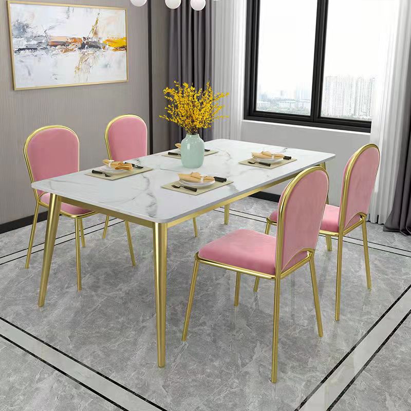 Metal Traditional Luxury Rectangle Table Sintered Stone Top Table with 4 Legs White 51.2"L x 27.6"W x 29.5"H Without Chairs Clearhalo ' dining_table' 'Dining Tables & Seating' 'Dining Tables' 'furn' 'furn_dining_table' 'Furniture' 'furniture_dining_table' 'Kitchen & Dining Furniture' 'kitchen&dining_furn' 'kitchen' 'kitchen_dining_table' 4391057