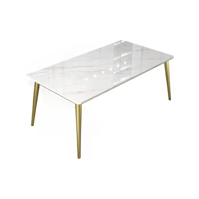 Metal Traditional Luxury Rectangle Table Sintered Stone Top Table with 4 Legs Gloss White Without Chairs Clearhalo ' dining_table' 'Dining Tables & Seating' 'Dining Tables' 'furn' 'furn_dining_table' 'Furniture' 'furniture_dining_table' 'Kitchen & Dining Furniture' 'kitchen&dining_furn' 'kitchen' 'kitchen_dining_table' 4391058