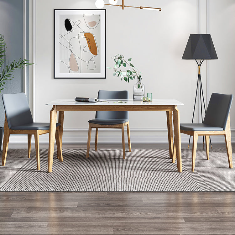 Sintered Stone White Tone Table Mid-Century Modern 4 Legs Table for Dining Room 55.1"L x 31.5"W x 29.5"H Without Chairs Clearhalo ' dining_table' 'Dining Tables & Seating' 'Dining Tables' 'furn' 'furn_dining_table' 'Furniture' 'furniture_dining_table' 'Kitchen & Dining Furniture' 'kitchen&dining_furn' 'kitchen' 'kitchen_dining_table' 4391095