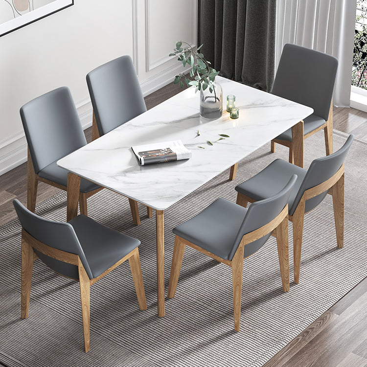 Sintered Stone White Tone Table Mid-Century Modern 4 Legs Table for Dining Room 63"L x 33.5"W x 29.5"H Without Chairs Clearhalo ' dining_table' 'Dining Tables & Seating' 'Dining Tables' 'furn' 'furn_dining_table' 'Furniture' 'furniture_dining_table' 'Kitchen & Dining Furniture' 'kitchen&dining_furn' 'kitchen' 'kitchen_dining_table' 4391097