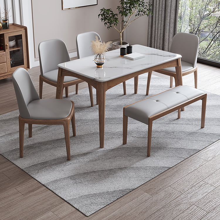 Rectangle 4 Legs Table Mid-Century Modern White Top Fixed Table 63"L x 35.4"W x 29.5"H Without Chairs Clearhalo ' dining_table' 'Dining Tables & Seating' 'Dining Tables' 'furn' 'furn_dining_table' 'Furniture' 'furniture_dining_table' 'Kitchen & Dining Furniture' 'kitchen&dining_furn' 'kitchen' 'kitchen_dining_table' 4391110