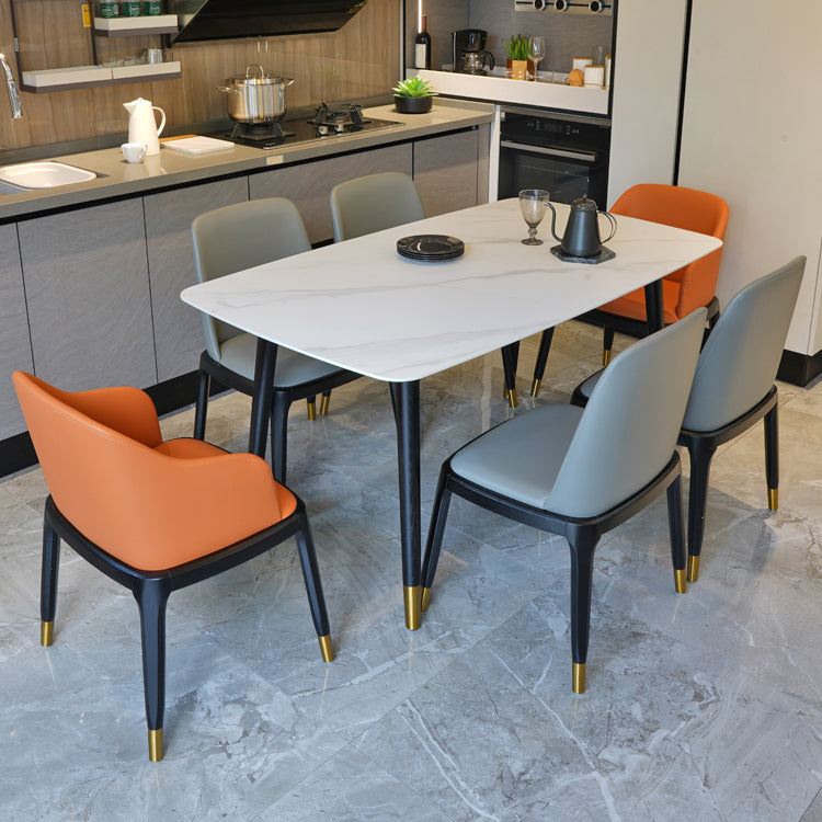 Rectangle Mid-Century Dining Table Sintered Stone Fixed Table for Restaurant White 63"L x 35.4"W x 29.5"H Without Chairs Clearhalo ' dining_table' 'Dining Tables & Seating' 'Dining Tables' 'furn' 'furn_dining_table' 'Furniture' 'furniture_dining_table' 'Kitchen & Dining Furniture' 'kitchen&dining_furn' 'kitchen' 'kitchen_dining_table' 4391124