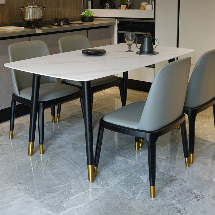 Rectangle Mid-Century Dining Table Sintered Stone Fixed Table for Restaurant White 59.1"L x 35.4"W x 29.5"H Without Chairs Clearhalo ' dining_table' 'Dining Tables & Seating' 'Dining Tables' 'furn' 'furn_dining_table' 'Furniture' 'furniture_dining_table' 'Kitchen & Dining Furniture' 'kitchen&dining_furn' 'kitchen' 'kitchen_dining_table' 4391127
