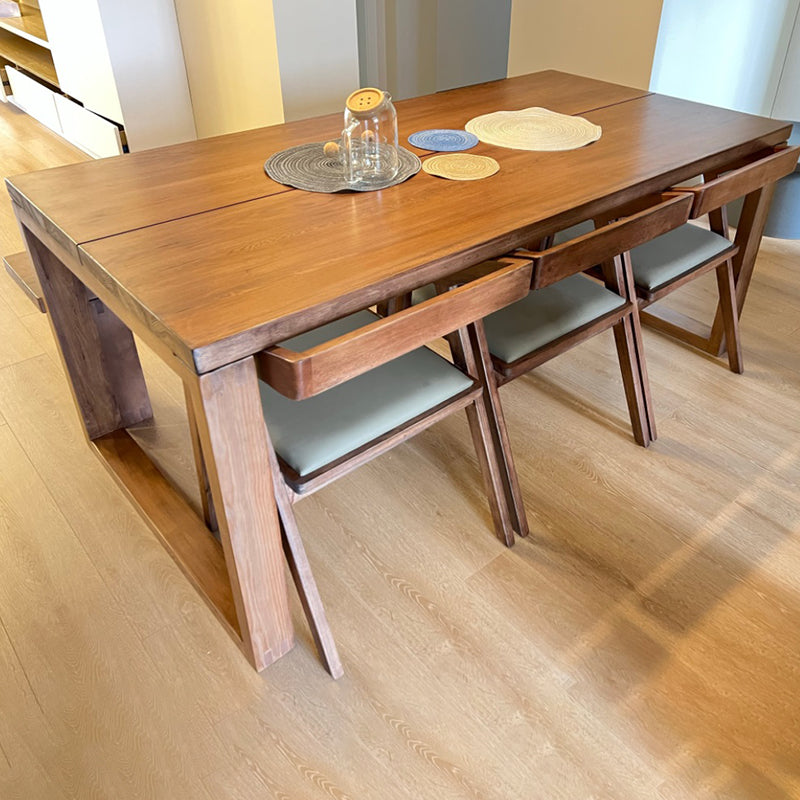 Rectangle Modern Dining Table Ash Solid Wood Table with Double Pedestal Base Brown 70.9"L x 35.4"W x 29.5"H Without Chairs Clearhalo ' dining_table' 'Dining Tables & Seating' 'Dining Tables' 'furn' 'furn_dining_table' 'Furniture' 'furniture_dining_table' 'Kitchen & Dining Furniture' 'kitchen&dining_furn' 'kitchen' 'kitchen_dining_table' 4391140