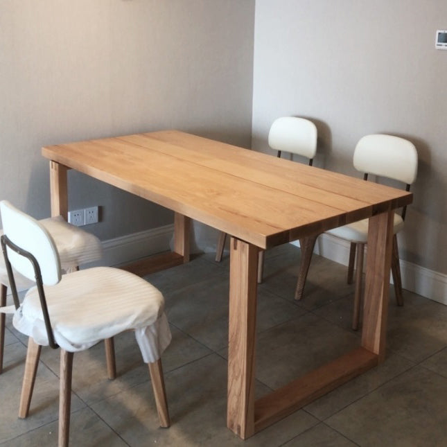 Rectangle Modern Dining Table Ash Solid Wood Table with Double Pedestal Base Without Chairs Clearhalo ' dining_table' 'Dining Tables & Seating' 'Dining Tables' 'furn' 'furn_dining_table' 'Furniture' 'furniture_dining_table' 'Kitchen & Dining Furniture' 'kitchen&dining_furn' 'kitchen' 'kitchen_dining_table' 4391141