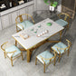 Metal Traditional Luxury Rectangle Table Sintered Stone Top Table with Trestle Base White 59.1"L x 31.5"W x 29.5"H Without Chairs Clearhalo ' dining_table' 'Dining Tables & Seating' 'Dining Tables' 'furn' 'furn_dining_table' 'Furniture' 'furniture_dining_table' 'Kitchen & Dining Furniture' 'kitchen&dining_furn' 'kitchen' 'kitchen_dining_table' 4391195