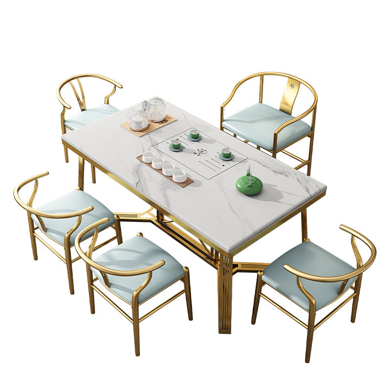 Metal Traditional Luxury Rectangle Table Sintered Stone Top Table with Trestle Base Clearhalo ' dining_table' 'Dining Tables & Seating' 'Dining Tables' 'furn' 'furn_dining_table' 'Furniture' 'furniture_dining_table' 'Kitchen & Dining Furniture' 'kitchen&dining_furn' 'kitchen' 'kitchen_dining_table' 4391199