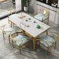 Metal Traditional Luxury Rectangle Table Sintered Stone Top Table with Trestle Base Clearhalo ' dining_table' 'Dining Tables & Seating' 'Dining Tables' 'furn' 'furn_dining_table' 'Furniture' 'furniture_dining_table' 'Kitchen & Dining Furniture' 'kitchen&dining_furn' 'kitchen' 'kitchen_dining_table' 4391204