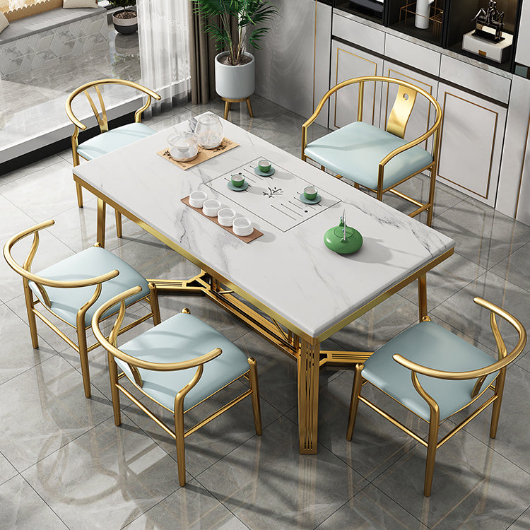 Metal Traditional Luxury Rectangle Table Sintered Stone Top Table with Trestle Base Clearhalo ' dining_table' 'Dining Tables & Seating' 'Dining Tables' 'furn' 'furn_dining_table' 'Furniture' 'furniture_dining_table' 'Kitchen & Dining Furniture' 'kitchen&dining_furn' 'kitchen' 'kitchen_dining_table' 4391204