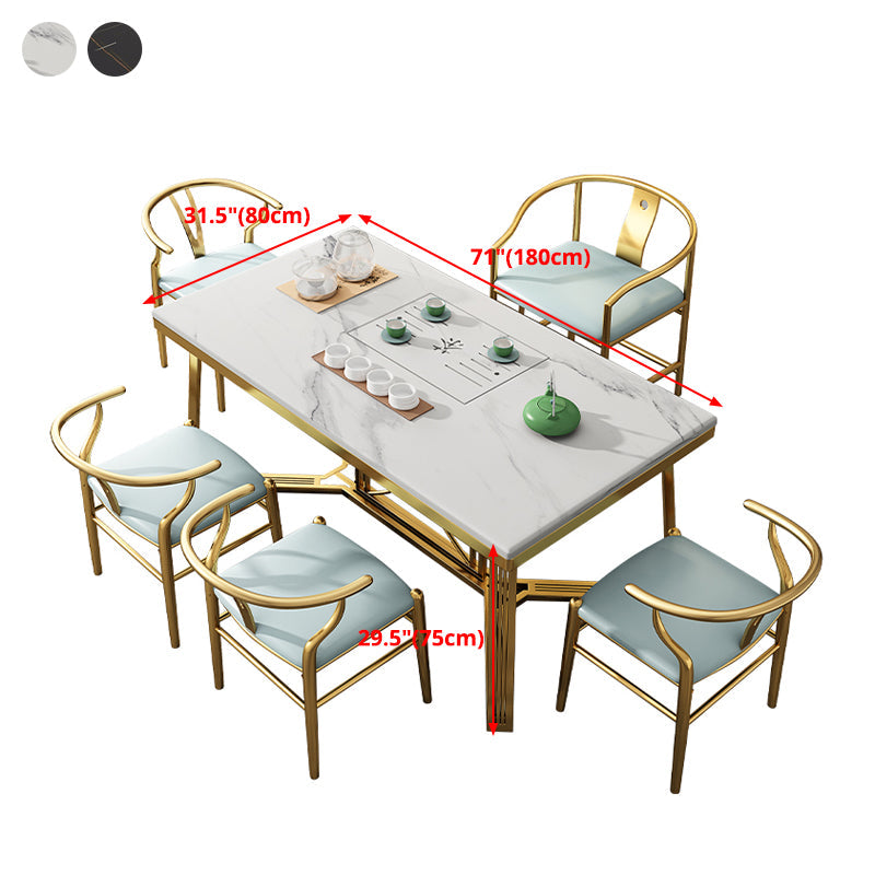 Metal Traditional Luxury Rectangle Table Sintered Stone Top Table with Trestle Base Clearhalo ' dining_table' 'Dining Tables & Seating' 'Dining Tables' 'furn' 'furn_dining_table' 'Furniture' 'furniture_dining_table' 'Kitchen & Dining Furniture' 'kitchen&dining_furn' 'kitchen' 'kitchen_dining_table' 4391208