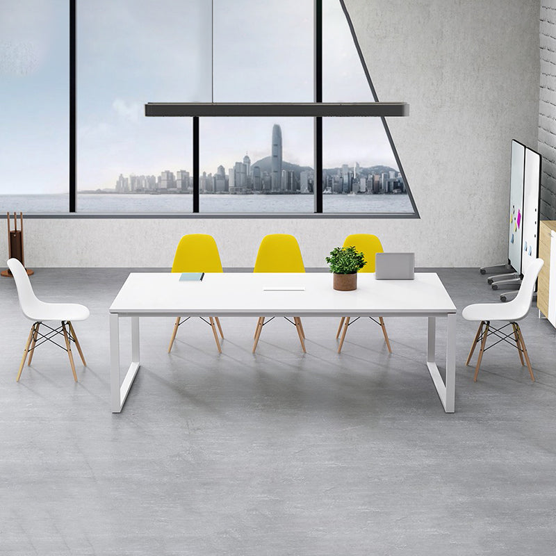 Solid Wood Contemporary Rectangular Dining Table White Indoor Table with Sled Base 78.7"L x 39.4"W x 29.5"H Without Chairs Clearhalo ' dining_table' 'Dining Tables & Seating' 'Dining Tables' 'furn' 'furn_dining_table' 'Furniture' 'furniture_dining_table' 'Kitchen & Dining Furniture' 'kitchen&dining_furn' 'kitchen' 'kitchen_dining_table' 4391264
