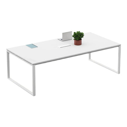 Solid Wood Contemporary Rectangular Dining Table White Indoor Table with Sled Base Without Chairs Clearhalo ' dining_table' 'Dining Tables & Seating' 'Dining Tables' 'furn' 'furn_dining_table' 'Furniture' 'furniture_dining_table' 'Kitchen & Dining Furniture' 'kitchen&dining_furn' 'kitchen' 'kitchen_dining_table' 4391268