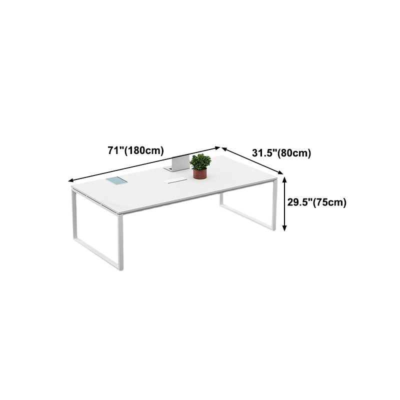 Solid Wood Contemporary Rectangular Dining Table White Indoor Table with Sled Base Clearhalo ' dining_table' 'Dining Tables & Seating' 'Dining Tables' 'furn' 'furn_dining_table' 'Furniture' 'furniture_dining_table' 'Kitchen & Dining Furniture' 'kitchen&dining_furn' 'kitchen' 'kitchen_dining_table' 4391271