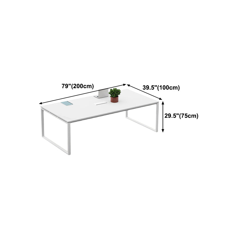 Solid Wood Contemporary Rectangular Dining Table White Indoor Table with Sled Base Clearhalo ' dining_table' 'Dining Tables & Seating' 'Dining Tables' 'furn' 'furn_dining_table' 'Furniture' 'furniture_dining_table' 'Kitchen & Dining Furniture' 'kitchen&dining_furn' 'kitchen' 'kitchen_dining_table' 4391272
