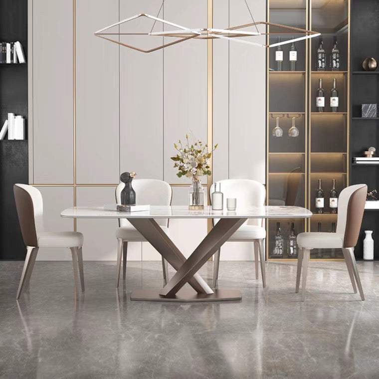 Stainless Steel Traditional Luxury Table Sintered Stone Table with Pedestal base 51.2"L x 31.5"W x 29.5"H Without Chairs Clearhalo ' dining_table' 'Dining Tables & Seating' 'Dining Tables' 'furn' 'furn_dining_table' 'Furniture' 'furniture_dining_table' 'Kitchen & Dining Furniture' 'kitchen&dining_furn' 'kitchen' 'kitchen_dining_table' 4391315