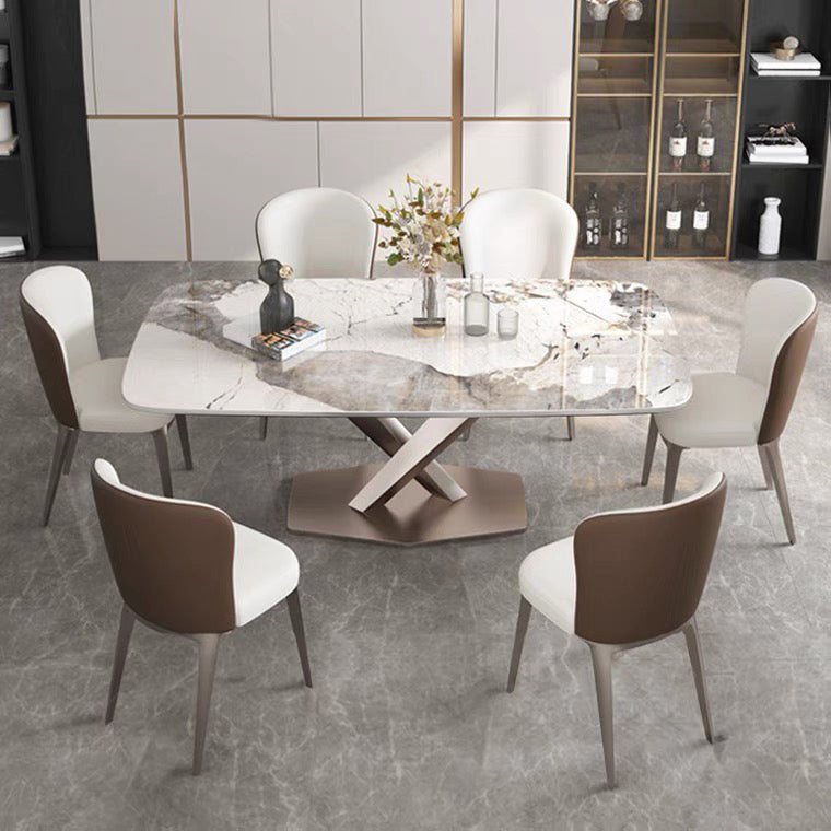 Stainless Steel Traditional Luxury Table Sintered Stone Table with Pedestal base Clearhalo ' dining_table' 'Dining Tables & Seating' 'Dining Tables' 'furn' 'furn_dining_table' 'Furniture' 'furniture_dining_table' 'Kitchen & Dining Furniture' 'kitchen&dining_furn' 'kitchen' 'kitchen_dining_table' 4391316