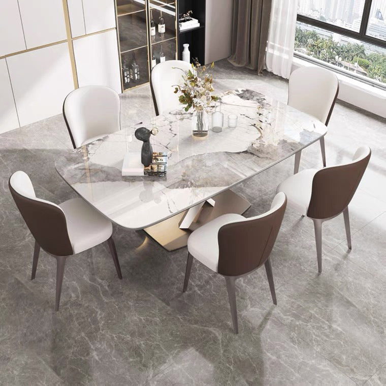 Stainless Steel Traditional Luxury Table Sintered Stone Table with Pedestal base Clearhalo ' dining_table' 'Dining Tables & Seating' 'Dining Tables' 'furn' 'furn_dining_table' 'Furniture' 'furniture_dining_table' 'Kitchen & Dining Furniture' 'kitchen&dining_furn' 'kitchen' 'kitchen_dining_table' 4391317