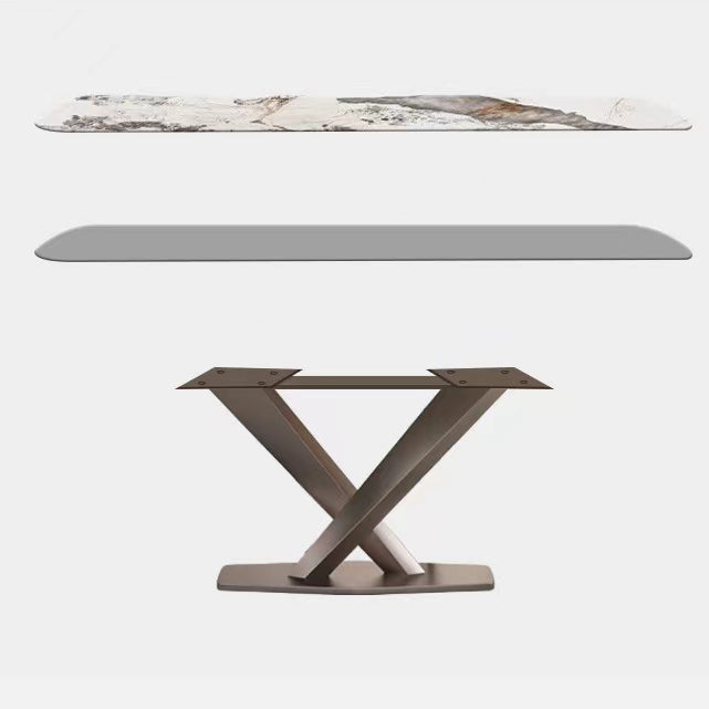 Stainless Steel Traditional Luxury Table Sintered Stone Table with Pedestal base Clearhalo ' dining_table' 'Dining Tables & Seating' 'Dining Tables' 'furn' 'furn_dining_table' 'Furniture' 'furniture_dining_table' 'Kitchen & Dining Furniture' 'kitchen&dining_furn' 'kitchen' 'kitchen_dining_table' 4391322