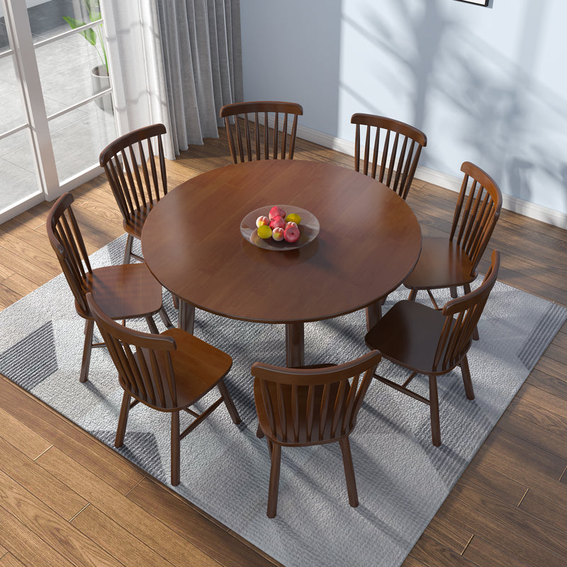 Modern Style Dining Table Round Rubberwood Dining Table for Home Use Walnut 47.2"L x 47.2"W x 29.5"H Without Chairs Clearhalo ' dining_table' 'Dining Tables & Seating' 'Dining Tables' 'furn' 'furn_dining_table' 'Furniture' 'furniture_dining_table' 'Kitchen & Dining Furniture' 'kitchen&dining_furn' 'kitchen' 'kitchen_dining_table' 4391328