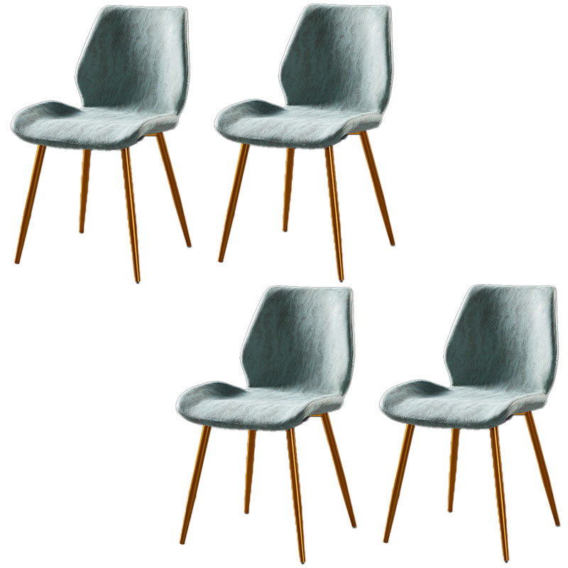 Modern Style Dining Chair Armless Side Chair with Metal Legs for Kitchen Blue 4 Piece Set Brass Gold Clearhalo ' kitchen&dining_furn' 'Dining Chairs' 'Dining Tables & Seating' 'dining_chair' 'furn' 'furn_dining_chair' 'Furniture' 'furniture_dining_chair' 'Kitchen & Dining Furniture' 'kitchen' 4391410