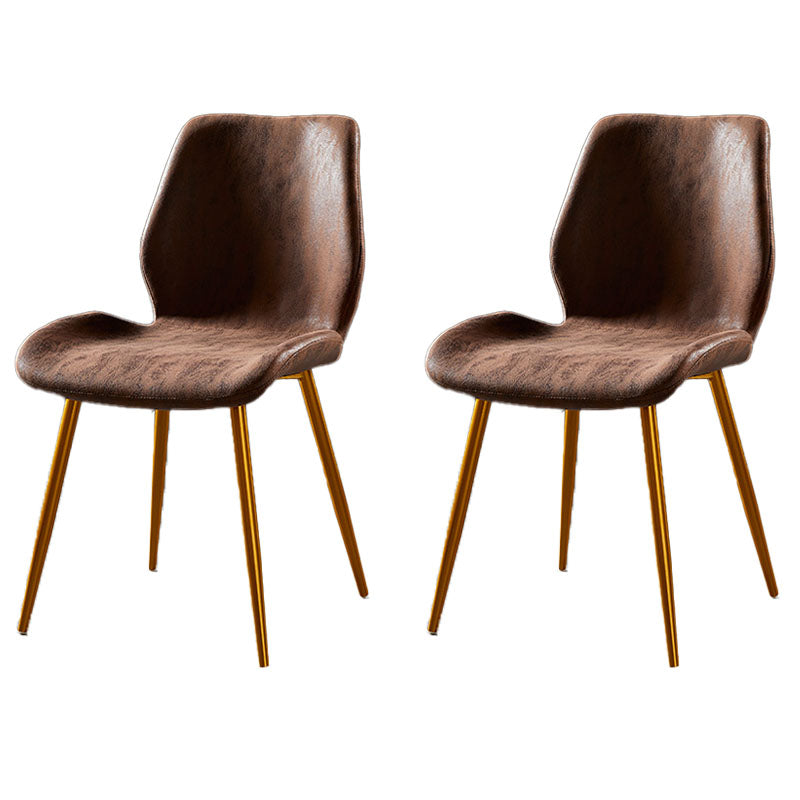 Modern Style Dining Chair Armless Side Chair with Metal Legs for Kitchen Dark Brown 2 Piece Set Brass Gold Clearhalo ' kitchen&dining_furn' 'Dining Chairs' 'Dining Tables & Seating' 'dining_chair' 'furn' 'furn_dining_chair' 'Furniture' 'furniture_dining_chair' 'Kitchen & Dining Furniture' 'kitchen' 4391430