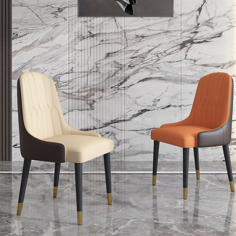 Scandinavian Style Solid Back Arm Chairs Leather Dining Chairs with Wooden Legs Clearhalo ' kitchen&dining_furn' 'Dining Chairs' 'Dining Tables & Seating' 'dining_chair' 'furn' 'furn_dining_chair' 'Furniture' 'furniture_dining_chair' 'Kitchen & Dining Furniture' 'kitchen' 4391479