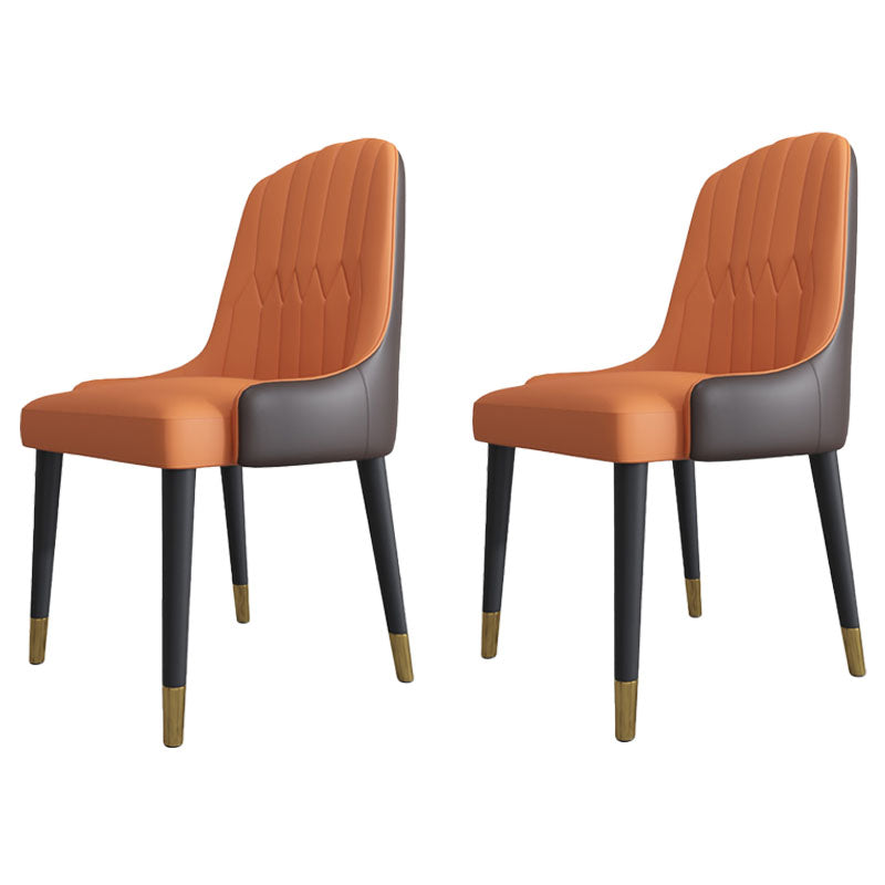 Scandinavian Style Solid Back Arm Chairs Leather Dining Chairs with Wooden Legs Orange 2 Piece Set Clearhalo ' kitchen&dining_furn' 'Dining Chairs' 'Dining Tables & Seating' 'dining_chair' 'furn' 'furn_dining_chair' 'Furniture' 'furniture_dining_chair' 'Kitchen & Dining Furniture' 'kitchen' 4391481