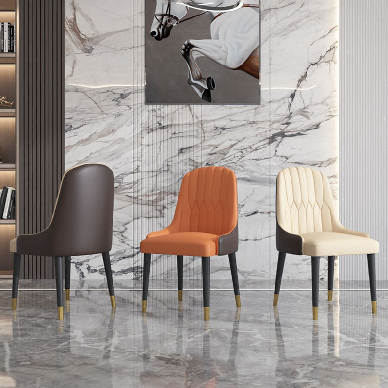 Scandinavian Style Solid Back Arm Chairs Leather Dining Chairs with Wooden Legs Clearhalo ' kitchen&dining_furn' 'Dining Chairs' 'Dining Tables & Seating' 'dining_chair' 'furn' 'furn_dining_chair' 'Furniture' 'furniture_dining_chair' 'Kitchen & Dining Furniture' 'kitchen' 4391483