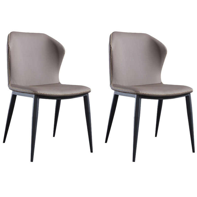 Industrial Style Wingback Chair Leather Dining Armless Chairs for Kitchen Dark Gray 2 Piece Set Clearhalo ' kitchen&dining_furn' 'Dining Chairs' 'Dining Tables & Seating' 'dining_chair' 'furn' 'furn_dining_chair' 'Furniture' 'furniture_dining_chair' 'Kitchen & Dining Furniture' 'kitchen' 4391493