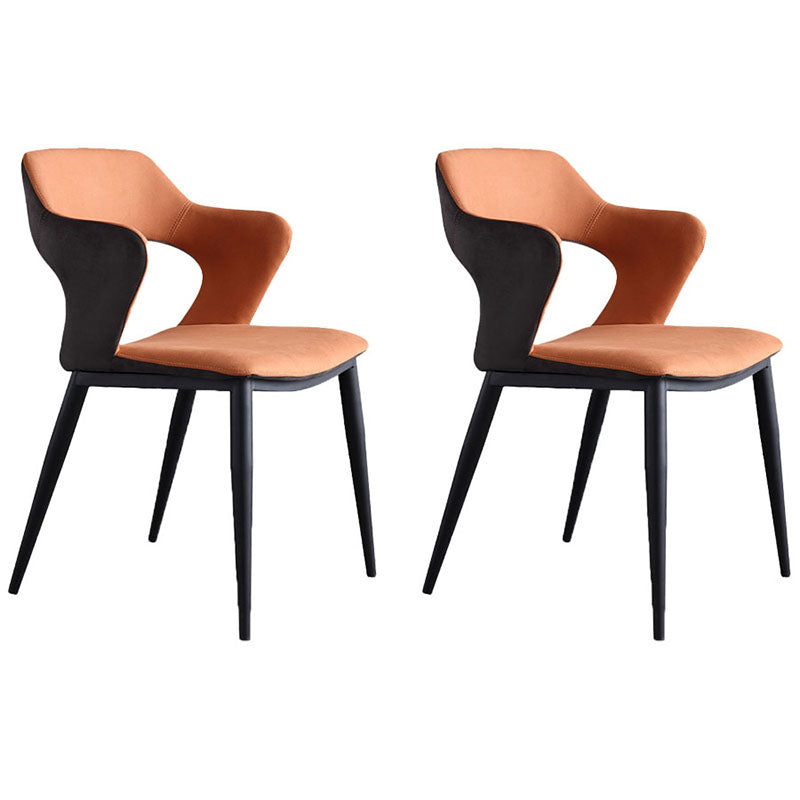 Modern Faux Leather Dining Chairs Arm Metal Dining Chairs for Restaurant Use Orange 2 Piece Set Clearhalo ' kitchen&dining_furn' 'Dining Chairs' 'Dining Tables & Seating' 'dining_chair' 'furn' 'furn_dining_chair' 'Furniture' 'furniture_dining_chair' 'Kitchen & Dining Furniture' 'kitchen' 4391581
