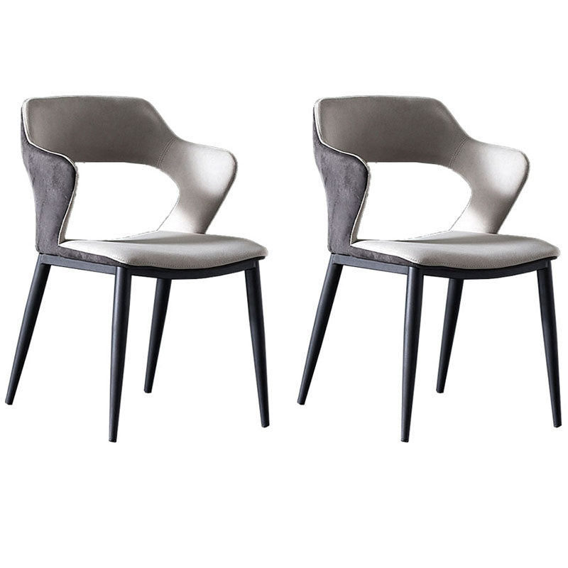 Modern Faux Leather Dining Chairs Arm Metal Dining Chairs for Restaurant Use Off-White 2 Piece Set Clearhalo ' kitchen&dining_furn' 'Dining Chairs' 'Dining Tables & Seating' 'dining_chair' 'furn' 'furn_dining_chair' 'Furniture' 'furniture_dining_chair' 'Kitchen & Dining Furniture' 'kitchen' 4391583