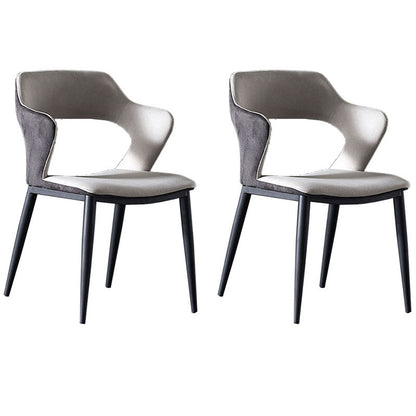 Modern Faux Leather Dining Chairs Arm Metal Dining Chairs for Restaurant Use Off-White 2 Piece Set Clearhalo ' kitchen&dining_furn' 'Dining Chairs' 'Dining Tables & Seating' 'dining_chair' 'furn' 'furn_dining_chair' 'Furniture' 'furniture_dining_chair' 'Kitchen & Dining Furniture' 'kitchen' 4391583