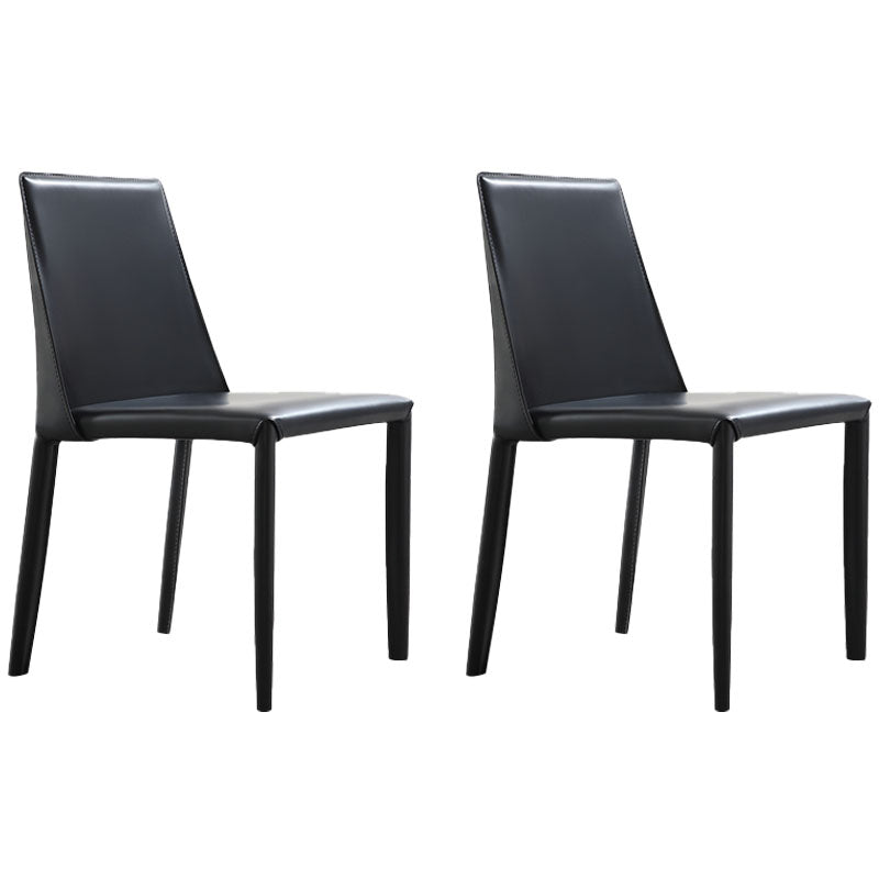 Minimalist Leather Dining Side Chairs Solid Back Armless Dining Chairs for Kitchen Black 2 Piece Set Clearhalo ' kitchen&dining_furn' 'Dining Chairs' 'Dining Tables & Seating' 'dining_chair' 'furn' 'furn_dining_chair' 'Furniture' 'furniture_dining_chair' 'Kitchen & Dining Furniture' 'kitchen' 4391606