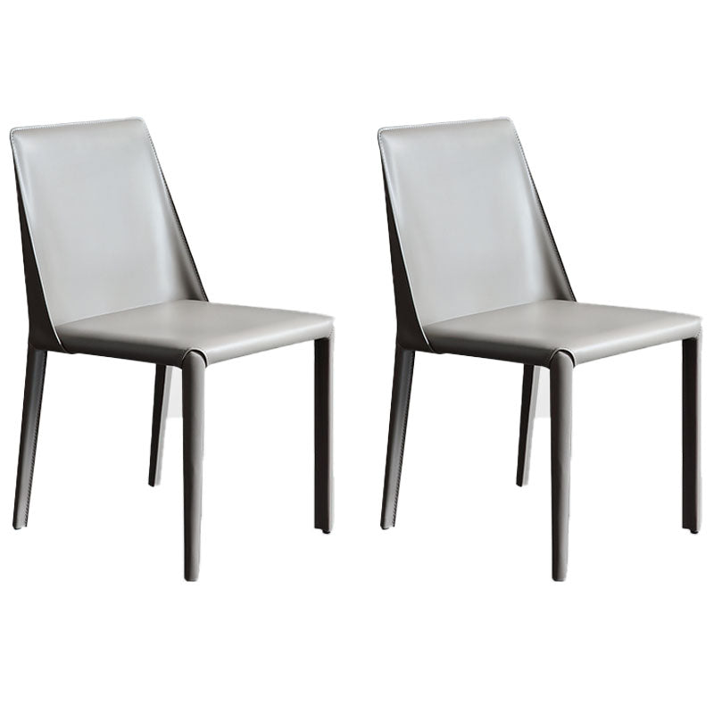 Minimalist Leather Dining Side Chairs Solid Back Armless Dining Chairs for Kitchen Grey 2 Piece Set Clearhalo ' kitchen&dining_furn' 'Dining Chairs' 'Dining Tables & Seating' 'dining_chair' 'furn' 'furn_dining_chair' 'Furniture' 'furniture_dining_chair' 'Kitchen & Dining Furniture' 'kitchen' 4391607