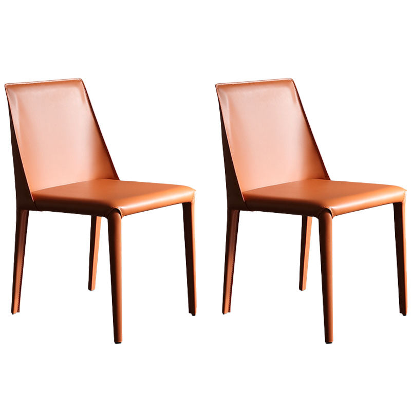 Minimalist Style Leather Dining Side Chairs Solid Back Armless Dining Chairs for Kitchen Orange 2 Piece Set Clearhalo ' kitchen&dining_furn' 'Dining Chairs' 'Dining Tables & Seating' 'dining_chair' 'furn' 'furn_dining_chair' 'Furniture' 'furniture_dining_chair' 'Kitchen & Dining Furniture' 'kitchen' 4391637