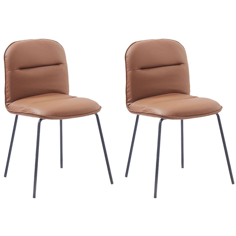 Modern PU Leather Dining Chairs Armless Metal Dining Chairs for Restaurant Use Brown 2 Piece Set Clearhalo ' kitchen&dining_furn' 'Dining Chairs' 'Dining Tables & Seating' 'dining_chair' 'furn' 'furn_dining_chair' 'Furniture' 'furniture_dining_chair' 'Kitchen & Dining Furniture' 'kitchen' 4391726