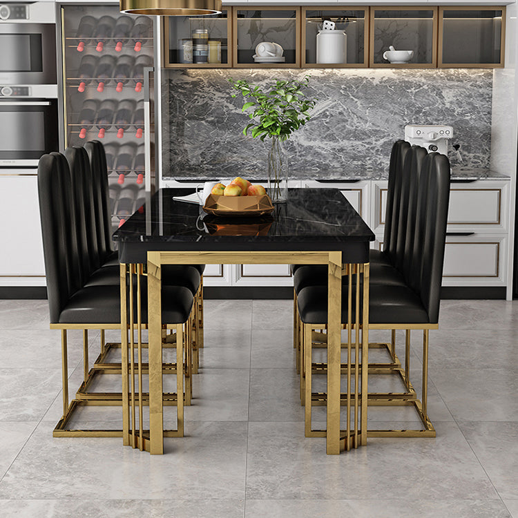 Modern 1/2/7/9 Pieces Dining Set Marble Dining Furniture Set /Separate Items 7 Pieces: Black Table, 6 Black Chairs Clearhalo 'Dining Room Sets' 'Dining Tables & Seating' 'dining_room_set' 'furn' 'furn_dining_room_set' 'Furniture' 'furniture_dining_room_set' 'Kitchen & Dining Furniture' 'kitchen&dining_furn' 'kitchen' 4391893
