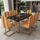 Modern 1/2/7/9 Pieces Dining Set Marble Dining Furniture Set /Separate Items 9 Pieces: Black Table, 8 Orange Chairs Clearhalo 'Dining Room Sets' 'Dining Tables & Seating' 'dining_room_set' 'furn' 'furn_dining_room_set' 'Furniture' 'furniture_dining_room_set' 'Kitchen & Dining Furniture' 'kitchen&dining_furn' 'kitchen' 4391894