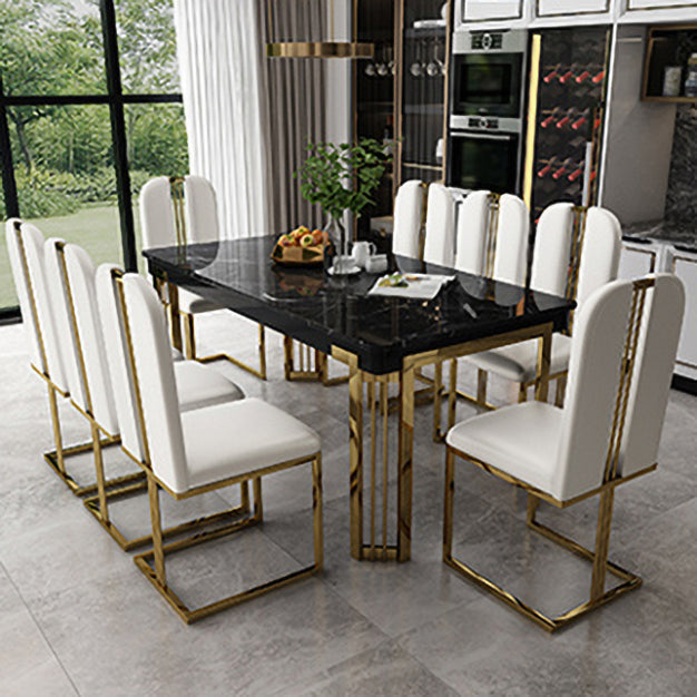 Modern 1/2/7/9 Pieces Dining Set Marble Dining Furniture Set /Separate Items 9 Pieces: Black Table, 8 White Chairs Clearhalo 'Dining Room Sets' 'Dining Tables & Seating' 'dining_room_set' 'furn' 'furn_dining_room_set' 'Furniture' 'furniture_dining_room_set' 'Kitchen & Dining Furniture' 'kitchen&dining_furn' 'kitchen' 4391898
