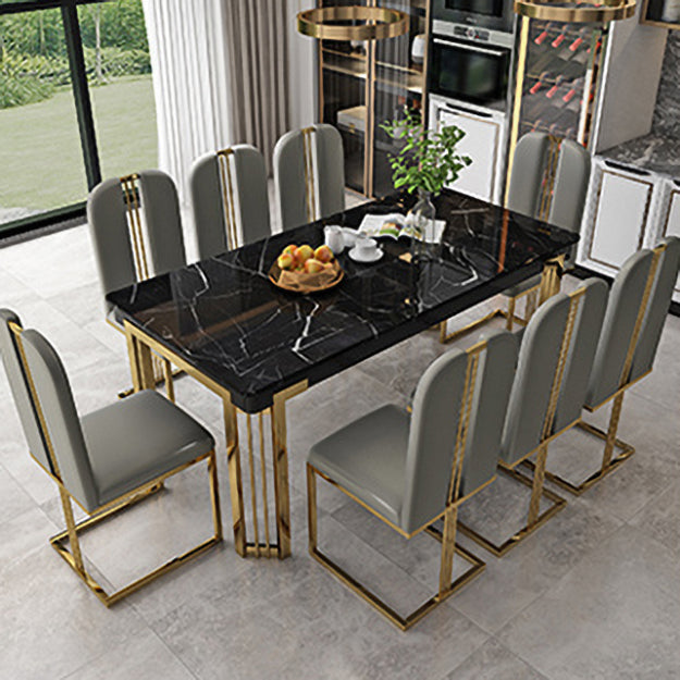 Modern 1/2/7/9 Pieces Dining Set Marble Dining Furniture Set /Separate Items 9 Pieces: Black Table, 8 Grey Chairs Clearhalo 'Dining Room Sets' 'Dining Tables & Seating' 'dining_room_set' 'furn' 'furn_dining_room_set' 'Furniture' 'furniture_dining_room_set' 'Kitchen & Dining Furniture' 'kitchen&dining_furn' 'kitchen' 4391901