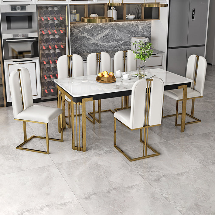 Modern 1/2/7/9 Pieces Dining Set Marble Dining Furniture Set /Separate Items 7 Pieces: White Table, 6 White Chairs Clearhalo 'Dining Room Sets' 'Dining Tables & Seating' 'dining_room_set' 'furn' 'furn_dining_room_set' 'Furniture' 'furniture_dining_room_set' 'Kitchen & Dining Furniture' 'kitchen&dining_furn' 'kitchen' 4391902