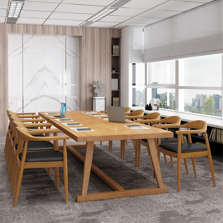 Solid Wood Contemporary Dining Table Rectangle Table with Trestle base 78.7"L x 31.5"W x 29.5"H Without Chairs Clearhalo ' dining_table' 'Dining Tables & Seating' 'Dining Tables' 'furn' 'furn_dining_table' 'Furniture' 'furniture_dining_table' 'Kitchen & Dining Furniture' 'kitchen&dining_furn' 'kitchen' 'kitchen_dining_table' 4391968