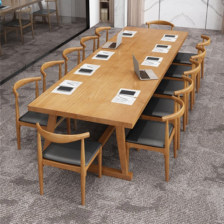 Solid Wood Contemporary Dining Table Rectangle Table with Trestle base Clearhalo ' dining_table' 'Dining Tables & Seating' 'Dining Tables' 'furn' 'furn_dining_table' 'Furniture' 'furniture_dining_table' 'Kitchen & Dining Furniture' 'kitchen&dining_furn' 'kitchen' 'kitchen_dining_table' 4391974