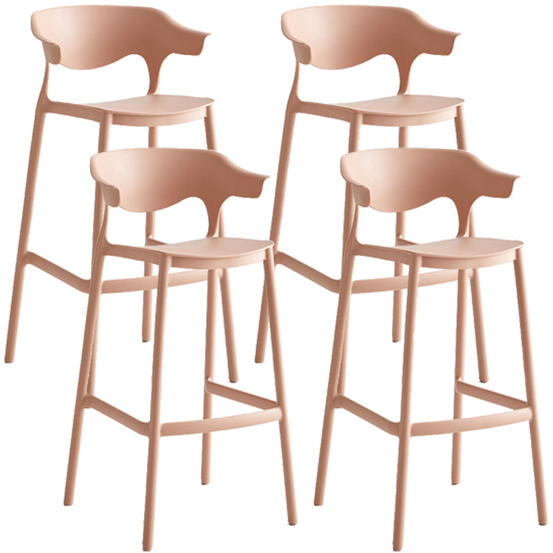 Stackable Plastic Indoor Counter Stools Low Back Scandinavian Style Bar Stools Pink 4 Piece Set Clearhalo 'Bar Furniture' 'Bar Stools' 'bar_stools' 'furn' 'furn_bar_stools' 'furniture_bar_stools' 'Kitchen & Dining Furniture' 'kitchen&dining_furn' 'kitchen' 'kitchen_furn' Furniture' 4391982