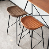 Industrial Indoor Barstool Iron Distressed Quilted Tall Stool with Leather Seat Clearhalo 'Bar Furniture' 'Bar Stools' 'bar_stools' 'furn' 'furn_bar_stools' 'furniture_bar_stools' 'Kitchen & Dining Furniture' 'kitchen&dining_furn' 'kitchen' 'kitchen_furn' Furniture' 4392017