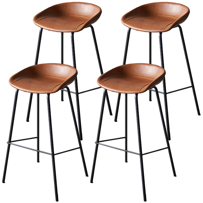 Industrial Indoor Barstool Iron Distressed Quilted Tall Stool with Leather Seat Yellow-Brown 4 Piece Set Clearhalo 'Bar Furniture' 'Bar Stools' 'bar_stools' 'furn' 'furn_bar_stools' 'furniture_bar_stools' 'Kitchen & Dining Furniture' 'kitchen&dining_furn' 'kitchen' 'kitchen_furn' Furniture' 4392023