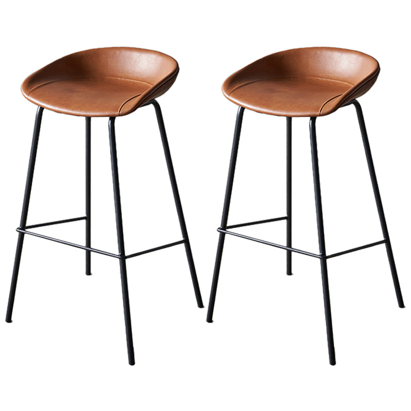 Industrial Indoor Barstool Iron Distressed Quilted Tall Stool with Leather Seat Yellow-Brown 2 Piece Set Clearhalo 'Bar Furniture' 'Bar Stools' 'bar_stools' 'furn' 'furn_bar_stools' 'furniture_bar_stools' 'Kitchen & Dining Furniture' 'kitchen&dining_furn' 'kitchen' 'kitchen_furn' Furniture' 4392028