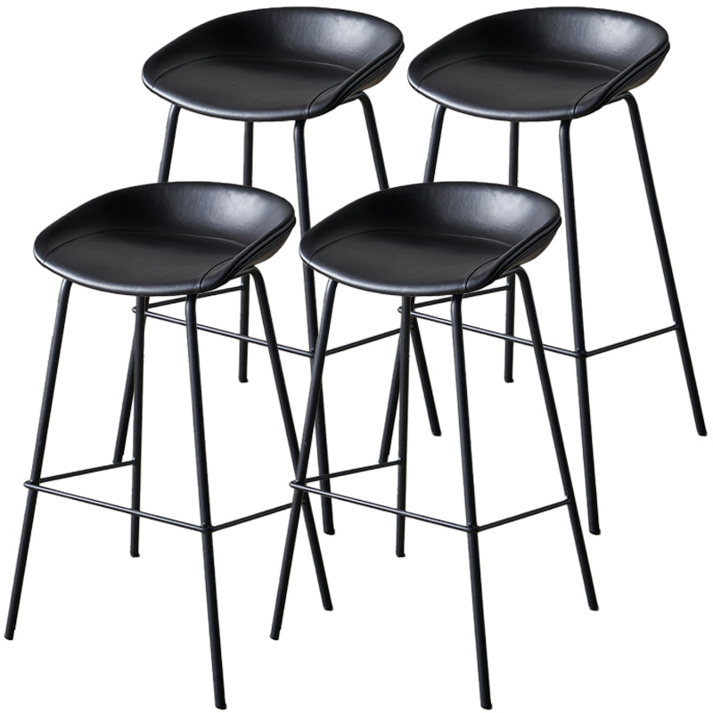Industrial Indoor Barstool Iron Distressed Quilted Tall Stool with Leather Seat Textured Black 4 Piece Set Clearhalo 'Bar Furniture' 'Bar Stools' 'bar_stools' 'furn' 'furn_bar_stools' 'furniture_bar_stools' 'Kitchen & Dining Furniture' 'kitchen&dining_furn' 'kitchen' 'kitchen_furn' Furniture' 4392029